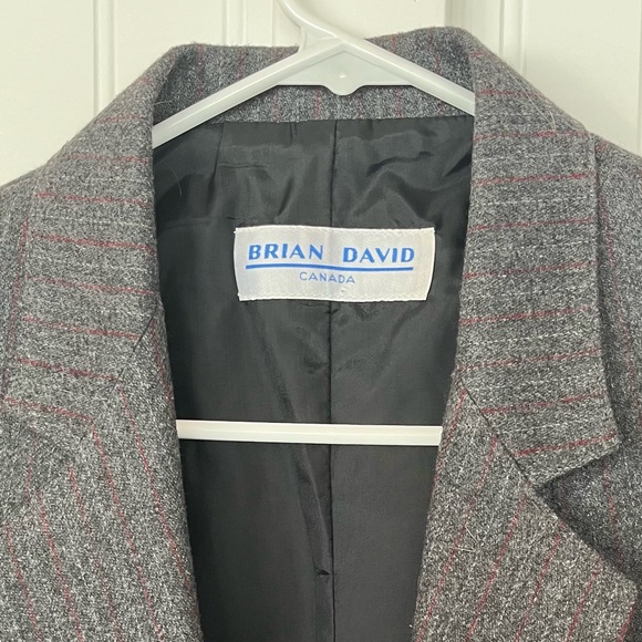 Vintage Dark Gray Wool Pinstripe Blazer Red White Chalk Stripe Tailored Fitted - Picture 7 of 16